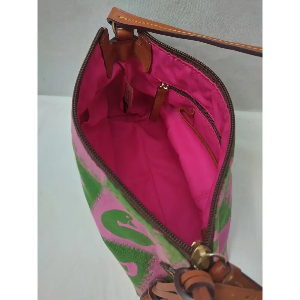 Dooney & Bourke Multicolor Canvas Leather Trim Zipper Closure Small Hobo Bag